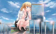 drawing giantess city blonde blue_eyes cleavage skirt high_heels anime tsumi daichi777 tsumi_umi_sushi embassy