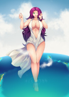 drawing gentle giantess giga large_breasts long_hair cleavage smiling pink_hair daichi777 yui goddess_yui