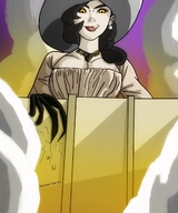 breasts drawing giantess mega black_hair large_breasts long_hair yellow_eyes dress vampire parody hat resident_evil milf necklace earrings attack_on_titan stardustyuki re8 alcina_dimitrescu