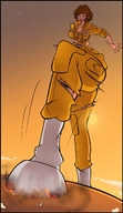 drawing giantess giga color destruction clothed rampage angry brunette short_hair boots foot_crush smoke clouds belt ripped_clothing jumpsuit teenage_mutant_ninja_turtles reporter april_oneil picjusbro crecheri