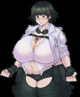 breasts drawing giantess panties mega black_hair color large_breasts clothed cleavage red_eyes huge_breasts short_hair black_eyes inflation looking_down expansion goggles black_panties no_background heterochromia looking_at_tiny cleavage_window devil_may_cry bare_midriff between_breasts pinkkoffin clonecamando1471 consumptionz lady_(devil_may_cry)