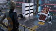 breasts giantess sleeping blonde long_hair barefoot cleavage bra lying_down short_hair mini_giantess bondage muscles looking_down indoors experiment closed_eyes semi_nude laboratory sci_fi redfiredog digital_render cleavage_window bare_legs machine bare_midriff cyberpunk sizepunk