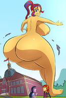 breasts drawing nipples giantess nude mega color large_breasts butt barefoot buildings butt_crush green_eyes purple_hair huge_breasts scared red_hair outdoors sky looking_back big_butt twilight_sparkle imminent_crush sunset_shimmer equestria_girls bare_legs bare_midriff caiman2 bare_thighs cf75462