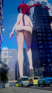 giantess nude tail city mega color destruction barefoot buildings cat_ears pink_hair short_hair cat_girl clouds outdoors sky rear_view debris digital_render bare_legs bare_midriff ari bare_thighs freschclauhs freschrenders
