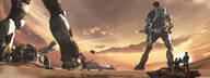 giantess mega armor sun giantesses horizon clouds sky sunset halo perspective full_body_suit