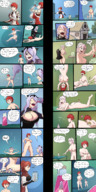 breasts drawing comic color long_hair clothed cleavage playful shrinking butt_crush purple_hair breast_expansion multiple_sizes smiling shrunken pink_hair red_hair ponytail short_hair sitting pink_eyes lesbians potion shrunken_woman teasing trapped jar indoors orange_eyes laugh headband fire_emblem cleavage_window hinoka nude_tiny females_only bottled tmancrusher
