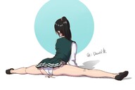 crush panties upskirt black_hair butt butt_crush anime shoes domination ponytail sitting cruel white_panties rear_view splits no_background bare_legs sitting_on_tiny bare_thighs myoffice david