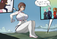 breasts drawing gentle giantess crush giga mega color large_breasts long_hair butt blue_eyes clothed glasses butt_crush huge_breasts brunette smiling sitting neon_genesis_evangelion hugging shoulder clouds outdoors sky headband source_needed shinji_ikari looking_at_tiny mari_illustrious_makinami caiman2 sitting_on_ground rebuild_of_evangelion