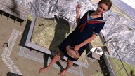 giantess mega color clothed barefoot buildings brunette mountains outdoors digital_render bare_legs velocity-vektor ponyail