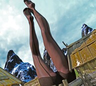 giantess mega stockings high_angle socks lying_down legs mountains outdoors aerial_view thigh_highs black_socks bare_midriff velocity-vektor