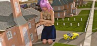 giantess mega color barefoot green_eyes pink_hair elf sitting looking_down lipstick clouds outdoors sky nail_polish sitting_on_floor pointed_ears digital_render bare_legs bare_midriff velocity-vektor hourse