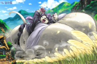 breasts drawing growth giantess furry tail large_breasts long_hair destruction clothed barefoot cleavage playful purple_hair huge_breasts breast_crush breast_expansion mouse smiling bbw farm village mountains clouds outdoors sky closed_eyes bare_legs bare_midriff kindaichi109 bare_thighs bare_paws yuu_bit-nyan zenimakitchen