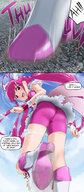 drawing giantess crush feet giga upskirt comic color long_hair clothed high_heels shoes low_angle smiling pink_hair twintails foot_crush pink_eyes boot dialogue ydnkm ds00309 happy-chan