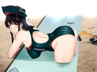 drawing black_hair color long_hair swimsuit water green_eyes high_angle egypt lying_down unknown_artist river outdoors hat aerial_view sideboob looking_at_viewer semi_nude source_needed in_water bare_legs raised_butt bare_thighs evergiven-chan suez_canal evergiven evergreen