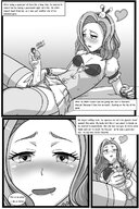 drawing giantess masturbation comic monochrome aroused long_hair futanari penis sex licking cleavage bed love lying_down hand handjob shrunken_man nail_polish dialogue semi_nude panels handled looking_at_tiny hannunaki grayscale