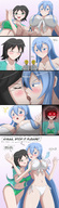 bikini breasts drawing blushing comic black_hair color long_hair blue_eyes cleavage glasses oral green_eyes blue_hair slave smiling short_hair hand palm lesbians giantesses shrunken_person smothering semi_nude handled groping no_background thedaibijin bare_legs esdeath akame_ga_kill smirking squeezing_breasts bare_midriff between_breasts camper334