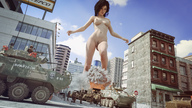 breasts nipples giantess nude pussy city comic buildings brunette military tank topless low_angle short_hair underboob fire explosion looking_down clouds outdoors trucks sky soldiers weapons debris hannah digital_render bullies bare_legs lfcfan bare_midriff bare_thighs apc rifles