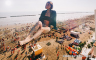 giantess collage blonde color beach barefoot ocean short_hair sand clouds outdoors sky tattoo crowds semi_nude bare_legs bare_midriff bare_thighs mrgiantesslover violafalcone17