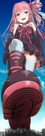 drawing giantess crush panties feet giga city upskirt color long_hair destruction clothed buildings shoes smiling pink_hair foot_crush pink_eyes cruel clouds shoe_crush outdoors sky under_foot white_panties hair_ribbon looking_at_viewer raised_foot rakia