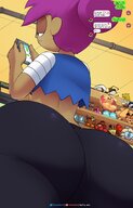 drawing color clothed climbing purple_hair low_angle short_hair unaware indoors point_of_view rear_view texting bare_midriff enid ok_k.o.!_lets_be_heroes red_action lewdssonk cartoon_network