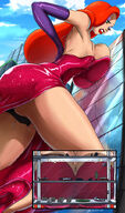 breasts drawing giantess panties city mega upskirt color large_breasts long_hair butt destruction clothed high_heels buildings green_eyes angry breast_crush low_angle gloves red_hair dress office jessica_rabbit reflection disney black_panties bryan_lobdell bare_legs cutaway between_breasts heavy_eyeshadow bare_thighs