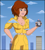 breasts drawing giantess city mega color large_breasts clothed handheld cleavage buildings brunette brown_eyes smiling short_hair looking_down clouds outdoors sky new_york_city belt jumpsuit hands_on_hips teenage_mutant_ninja_turtles reporter april_oneil cleavage_window nightcore100 technodrome