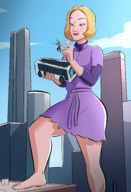 breasts drawing giantess vore city mega blonde color clothed handheld barefoot skirt buildings brunette purple_eyes short_hair hand bus looking_down cruel vehicles clouds sky metropolis imminent_vore pinched looking_at_tiny dc_comics bare_legs amy_zahn caiman2 looking_at_tinies pandatomi77 superfriends
