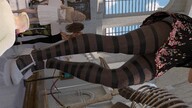 giantess color clothed stockings dress indoors digital_render velocity-vektor dinosaur_skeleton musem