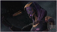 breasts giantess giga alien space color armor clothed gloves tali mask black_gloves space_station hood glowing_eyes digital_render cosmic_giantess mass_effect talizorah source_film_maker quarian citadel bytegi hooded