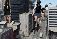 giantess crush city mega black_hair color long_hair destruction clothed skirt buildings helicopter shoes brunette short_hair foot_crush uniform looking_down giantesses vehicles shoe_crush outdoors sky flats digital_render bare_legs looking_at_tinies t0xicvap0r1