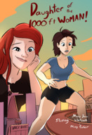 breasts drawing giantess giga city mega color large_breasts long_hair clothed rampage cleavage buildings brunette multiple_sizes smiling red_hair short_hair shorts parody highway giantesses clouds poster outdoors sky straddling freckles milf top new_york_city ripped_clothing orange_hair attack_of_the_50_foot_woman looking_at_tiny mary_jane bare_legs spider-man hand_on_head marvel_comics smirking bare_midriff caiman2 earth_20052 avengers_tower may_parker spider-girl daily_bugle