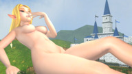 nipples giantess nude mega blonde color long_hair blue_eyes sex oral topless castle lying_down unknown_artist underboob hand outdoors sky source_needed looking_at_tiny pointed_ears digital_render bare_legs bare_midriff princess_zelda_(the_legend_of_zelda) bare_thighs nude_tiny
