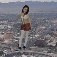 giantess collage high_heels belly uniform nylons giantess_katelyn highway las_vegas thigh_highs vehicle_crush
