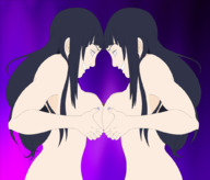 drawing nude black_hair color long_hair hinata naruto purple_eyes smiling unknown_artist giantesses nail_polish sideboob source_needed no_background bare_back smirking bare_midriff between_breasts