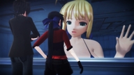 giantess blonde color fate green_eyes smiling short_hair indoors digital_render loner kingklon arthuria_pendragon desu_of_hakurei lonette