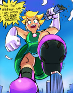 drawing giantess crush panties feet city mega upskirt blonde color blue_eyes clothed rampage buildings princess shoes angry gloves boots foot_crush clouds shoe_crush outdoors sky white_panties earrings dialogue white_gloves psychojosh princess_charm electronic_arts knockout_city tokotiger ea