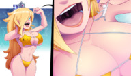 bikini drawing gentle vore blonde comic color large_breasts long_hair tongue swimsuit blue_eyes mouth handheld cleavage princess_peach saliva princess huge_breasts high_angle smiling uvula thong hand mawshot nintendo crown shrunken_woman shrunken_man open_mouth shrunken_person nail_polish semi_nude zoom princess_daisy pinch imminent_vore handled no_background looking_at_tiny anon bare_legs princess_rosalina hand_on_head saliva_strands cutaway ravenravenraven one_eye_covered bare_midriff bare_thighs super_mario_bros. nude_tiny