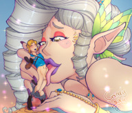 drawing gentle giantess aroused color long_hair tongue mouth fairy brown_eyes lips unknown_artist shrunken_man lipstick grey_hair nail_polish necklace bracelet source_needed handled pointed_ears the_legend_of_zelda heavy_eyeshadow link_(the_legend_of_zelda) candy_lady