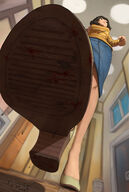 drawing crush black_hair color clothed high_heels blood low_angle gore short_hair foot_crush unaware shrunken_people shoe_crush indoors under_foot point_of_view perspective imminent_crush buggysplat persona_5 sadayo_kawakami erzagenesis1 giganticv