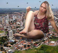 collage city blonde color destruction clothed barefoot buildings helicopter angry sitting mountains outdoors sky nail_polish necklace looking_at_viewer sitting_on_floor brazil bare_legs zebos2003 bare_thighs carolina forni_marília