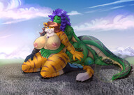 drawing nipples gentle giantess nude furry macro dragoness giga city color large_breasts long_hair destruction bunny barefoot cleavage buildings purple_hair brunette topless purple_eyes lizard paws sitting piercings kissing lesbians mountains giantesses hugging tigress piercing clouds outdoors sky voluptuous tattoo closed_eyes braid long_ears nipple_piercing bare_butt cuddling scalie bare_legs bare_midriff arinadler rigalakwoger bare_thighs bare_paws pierced_nipples kewney scalies