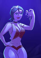 drawing giantess bleach color clothed cleavage smiling short_hair hand genie night sky ichigo_kurosaki handled rukia_kuchiki looking_at_tiny smirking bare_midriff caiman2 beysterdude ruki_ruki