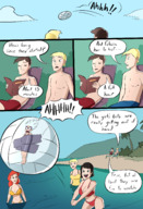 bikini breasts drawing giantess white_hair blonde comic black_hair color large_breasts long_hair swimsuit beach barefoot cleavage water ocean brunette volleyball asian red_hair short_hair ball shrunken_woman sand mask clouds outdoors sky palm_trees dialogue semi_nude in_water mary_jane black_cat bare_legs spider-man marvel_comics bare_midriff caiman2 peter_parker felicia_hardy ben_reilly anne_weying yuri_watanabe bare_thighs ducktape