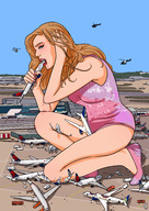 drawing giantess crush vore mega blonde color long_hair destruction blue_eyes mouth handheld helicopter lips celebrity gore legs airplane vehicles outdoors airport sky flats vehicle_vore leg_crush looking_at_viewer taylor_swift handled atlanta bare_legs spuski bare_thighs hartfield-jackson_international_airport