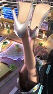 giantess panties mega upskirt color clothed high_heels high_angle pink_hair street lying_down short_hair legs white_panties nail_polish aerial_view raised_legs digital_render bare_legs velocity-vektor