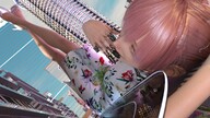 giantess city mega color blue_eyes clothed pink_hair dress lying_down short_hair outdoors nail_polish raised_legs digital_render bare_legs velocity-vektor bulidings