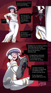 drawing gentle blushing comic black_hair color blue_eyes clothed smiling socks gloves love short_hair boots entrapment tickle dialogue white_gloves sock_entrapment helltaker nauartn