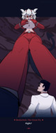 breasts drawing growth giantess white_hair crush color clothed cleavage red_eyes topless low_angle smiling gloves short_hair looking_down point_of_view earrings groping looking_at_tiny frosty_roy helltaker red_gloves knarfdarf beelzebub_(helltaker)