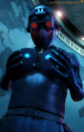 breasts color gloves looking_down black_gloves looking_at_viewer smothering groping digital_render full_body_suit between_breasts sourcesizeshenanigans gordon_freeman knarfdarf black_mesa black_ops