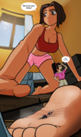 drawing feet color barefoot cleavage glasses brunette brown_eyes shrunken short_hair crawling window shorts looming minigirl shrunken_woman indoors under_foot all_fours bedroom top stuck_to_foot steam bare_legs bare_midriff sheograth10 shrunk_at_college nesi_kher alena_scarea allison_kim bare_thighs unaware_giantess on_four steamy_foot siom